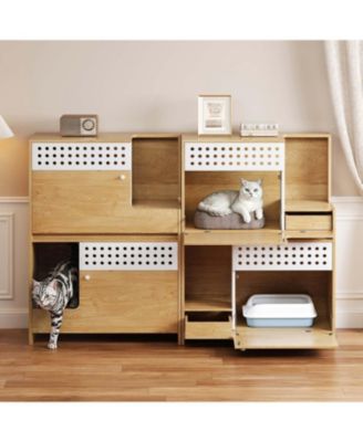 Modern 2-in-1 Cat Furniture Set: Litter Box Enclosure & Cat House Side Table with Storage