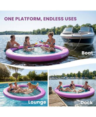 8FT Inflatable Water Hammock Floating Ring Dock Platform,