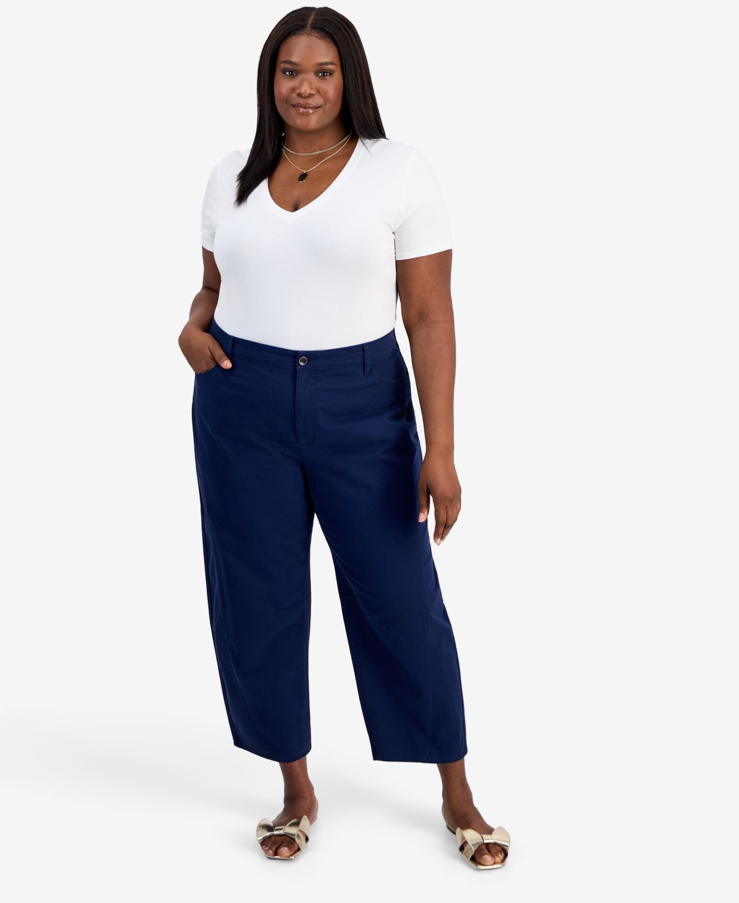 Trendy Plus Size High-Rise Twill Barrel-Leg Pants