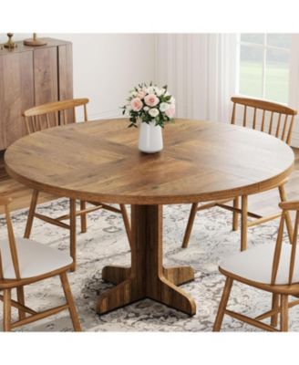 Round Dining Table for 4, 47" Dining Room Table with Wooden Base, Circle Kitchen Dinner Table for Dining Room, Kitchen, Living Room