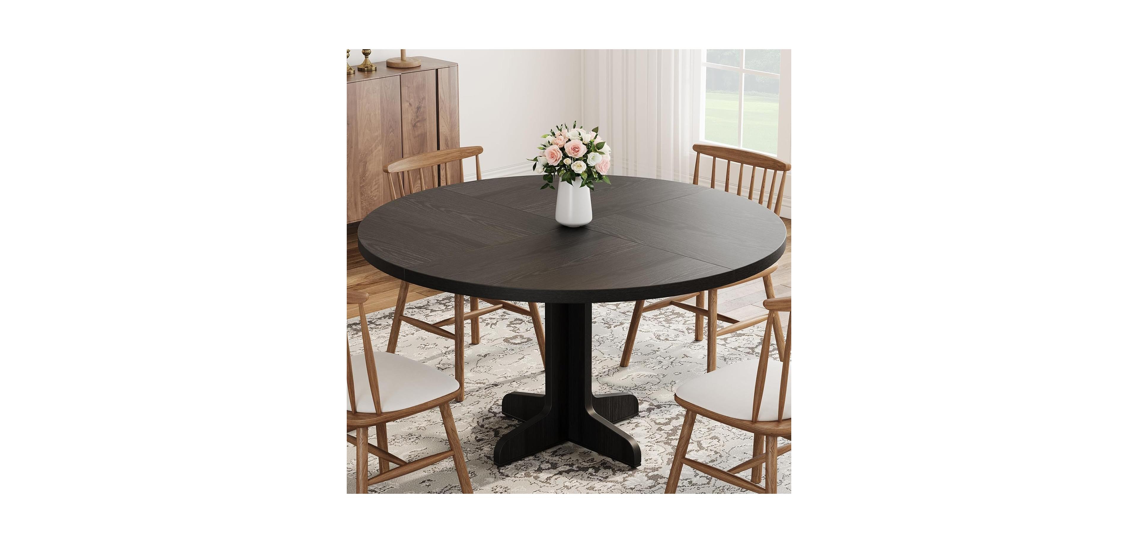 Gaomon Round Dining Table for 4, 47" Room with Wooden Base, Circle Kitchen Dinner Room, Kitchen, Living