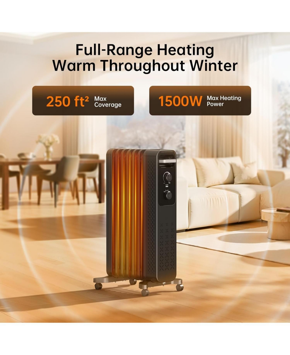 Cowsar 1500W Oil Filled Radiator Heater with Safety Protection