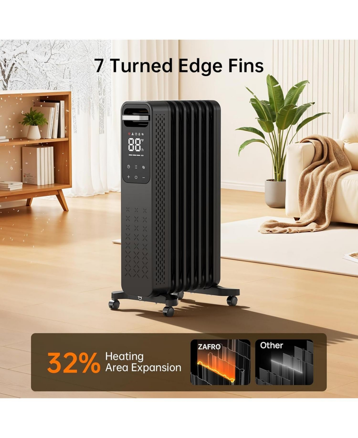 Cowsar 1500W Oil Filled Radiator Heater with Digital Thermostat & Timer