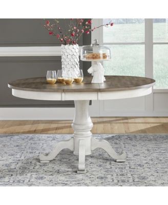 Liberty Furniture Ocean Isle Pedestal Table Set in Antique White w/ Weathered Pine