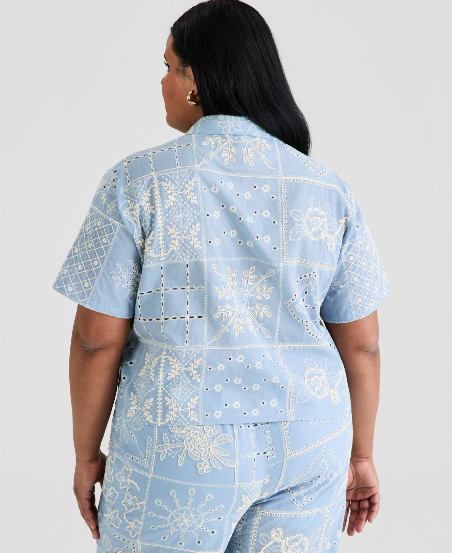 Женская рубашка And Now This Trendy Plus Size Embroidered Short-Sleeve Shirt, цвет: Синий — фото 4