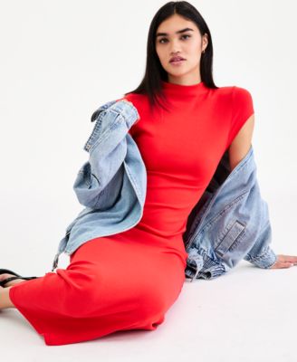 Women's Cap-Sleeve Mock-Neck Midi Dress