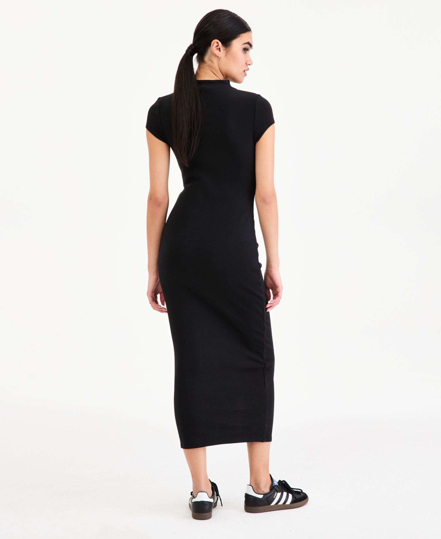 Women's Cap-Sleeve Mock-Neck Midi Dress