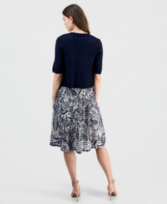 Women's Printed Dress & Pointelle Shrug Set