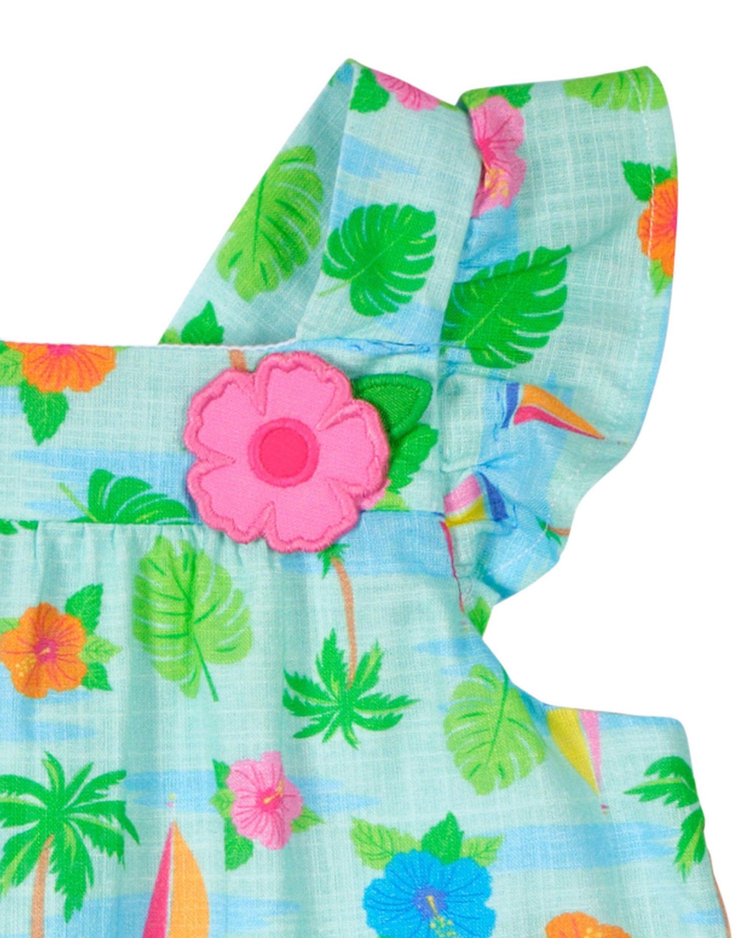 Big Girls Printed Linen Look Dress With Flower