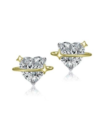Heart CZ & Star Stud Earrings