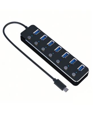 Aluminum 7-Port USB 3.0 Hub - 23.6 inch Cable Sub-Control Switch 5Gbps LED Indicator HUB, Ideal for Home, Office
