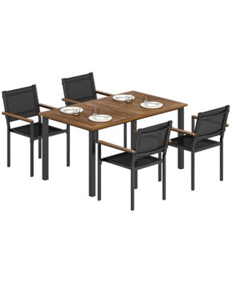 Outdoor Dining Set for 4, Acacia Wood Table and Stackable Chairs