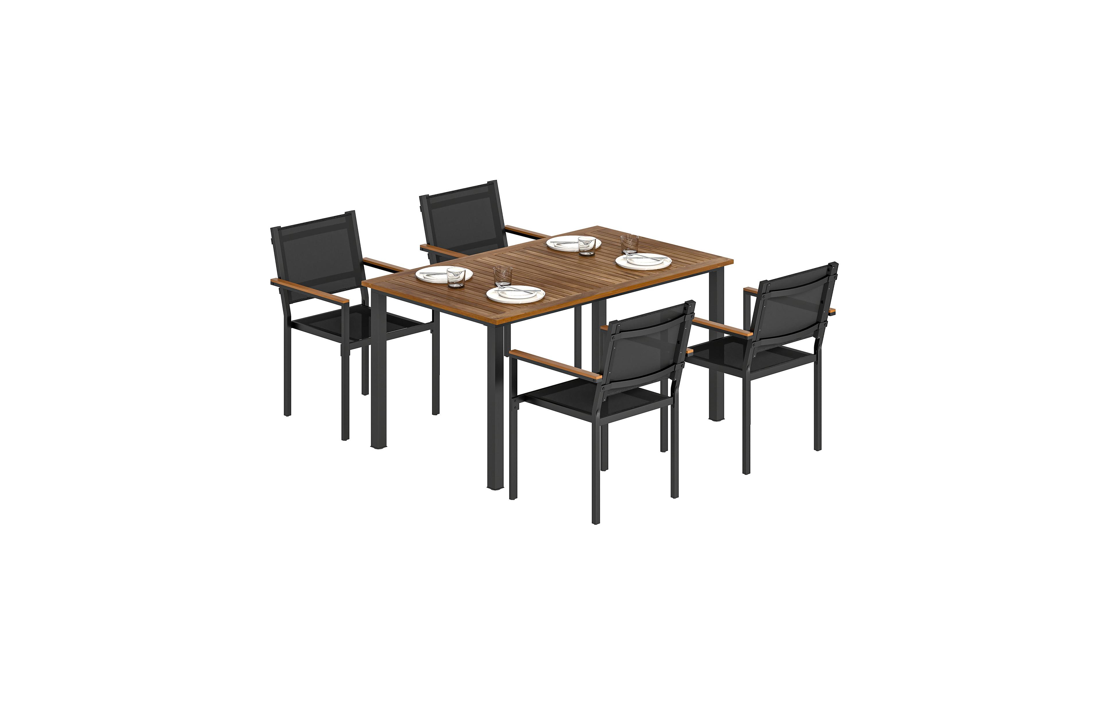 Outsunny Outdoor Dining Set for 4, Acacia Wood Table and Stackable Chairs