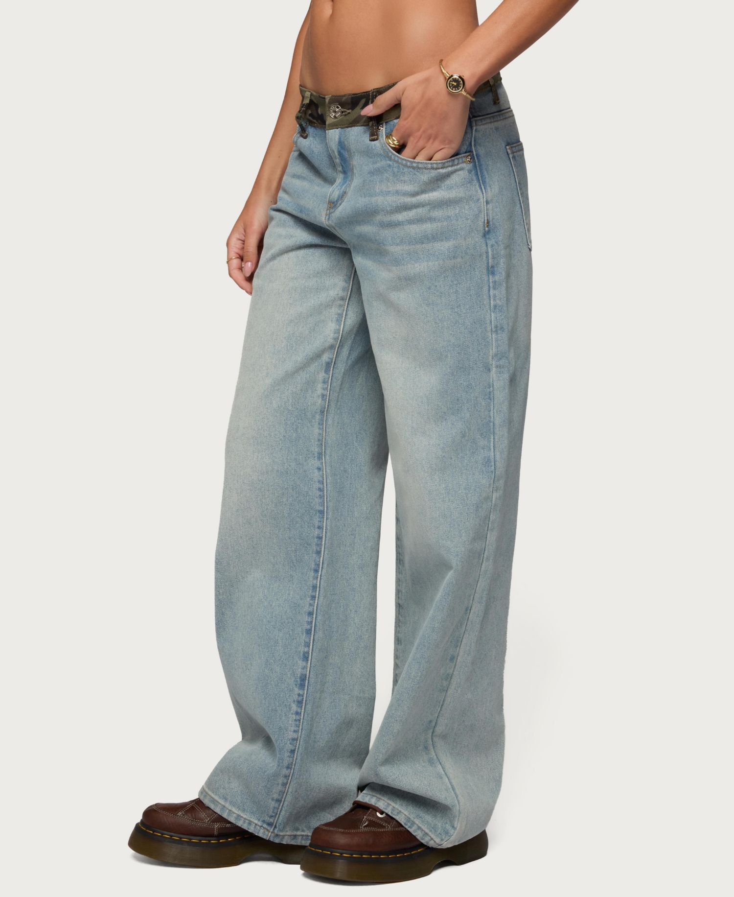 Women's Camo Waist Low Rise Baggy Jeans