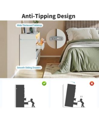 Modern 4 Drawer Dresser with LED Light and Charging Station, Storage Chest with Power Outlet, Accent Double Dresser for Bedroom Living