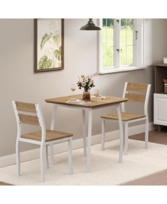 3Pcs Dining Table Set for 2, Small Kitchen Table Set with 2 Upholstered Chairs and Metal Frame & Wood Tabletop, Apartment, Home Kitchen