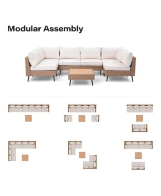 7 Piece Outdoor Sectional Sofa PE Rattan Wicker Patio Conversation Sets, All Weather Patio Furniture Set