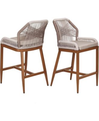 Outdoor Bar Stools Leaf Bohemia Wicker Rattan High Top Patio Chairs Back & Footrest