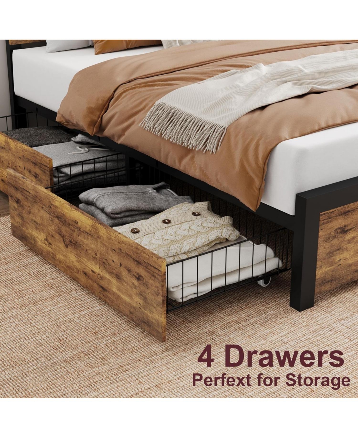 gaomon Size Solid Wood Platform Bed Frame with Storage Drawers & No Box Spring Needed