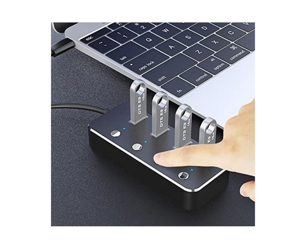 Risokeys 4-Port Usb 3.0 Hub - with 42.2" Cable,5Gbps High-Speed Data Transfer, Individual Switches, for Laptop, Pc, MacBook
