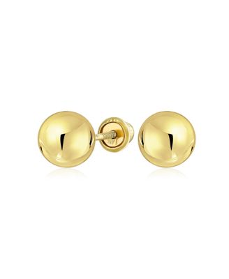 Classic Yellow 14K Gold Ball Stud Earrings Safety Screw Back 6MM