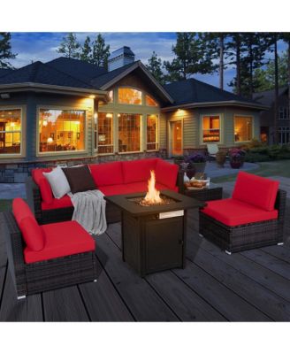 7 pieces Patio Furniture Set with 28" 50000 BTU Propane Gas Fire Pit Table Cushions