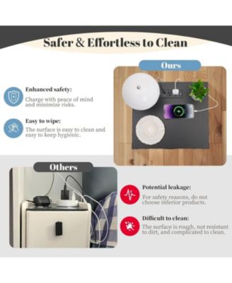 Farmhouse Nightstands Set of 2, Wooden Bedside Table with Charging Station, End Table with 2 Drawers