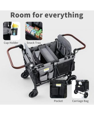 All-Terrain 4-Seat Stroller Wagon with Canopy, Shock-Absorbing Wheels, Snack Tray, Storage Bag & Adjustable Handle
