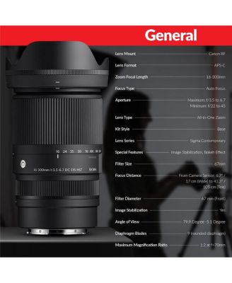 16-300mm f/3.5-6.7 DC OS Contemporary Lens for Canon RF, Black Bundle with Universal Lens Cap Tether, Cleaning Kit, Software Kit for PC, License