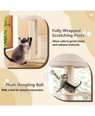Wood Cat Tree, 60-Inch Tall Multi-Level Tower with Sisal Scratching Posts & Condos, Sturdy Structure for Indoor Cats