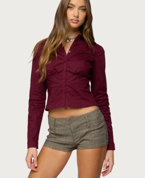 Женская рубашка Edikted Laurna Tailored Button Up, цвет: Бордовый