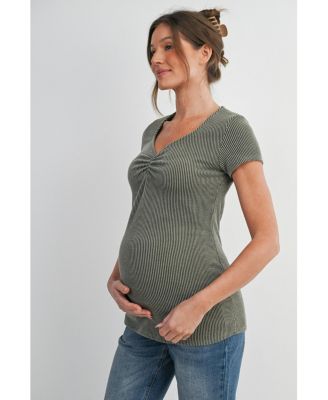 Maternity Ribbed Sweetheart Neck Short-Sleeve Top