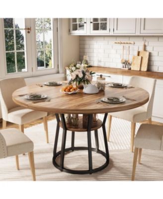 47 in" Round Dining Table for 4, Farmhouse Dining Room Circle Dinner Table,Space Saving Wood Kitchen & Dining Room Furniture