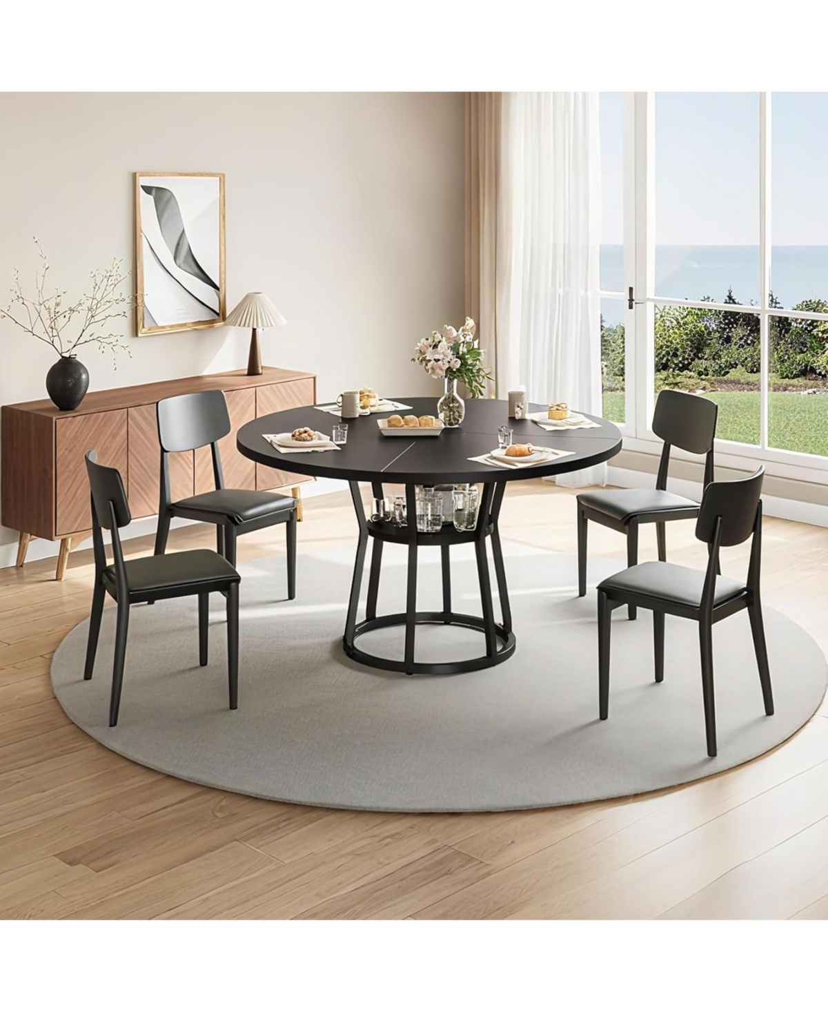 gaomon 47 in" Round Dining Table for 4, Farmhouse Room Circle Dinner Table,Space Saving Wood Kitchen & Furniture
