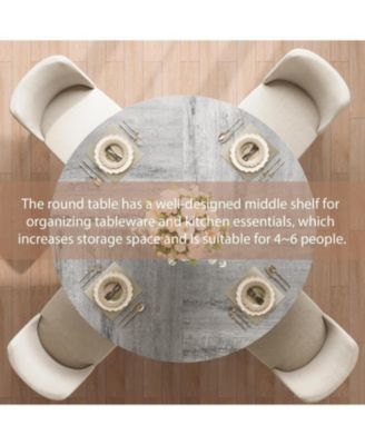 47 in" Round Dining Table for 4, Farmhouse Dining Room Circle Dinner Table,Space Saving Wood Kitchen & Dining Room Furniture