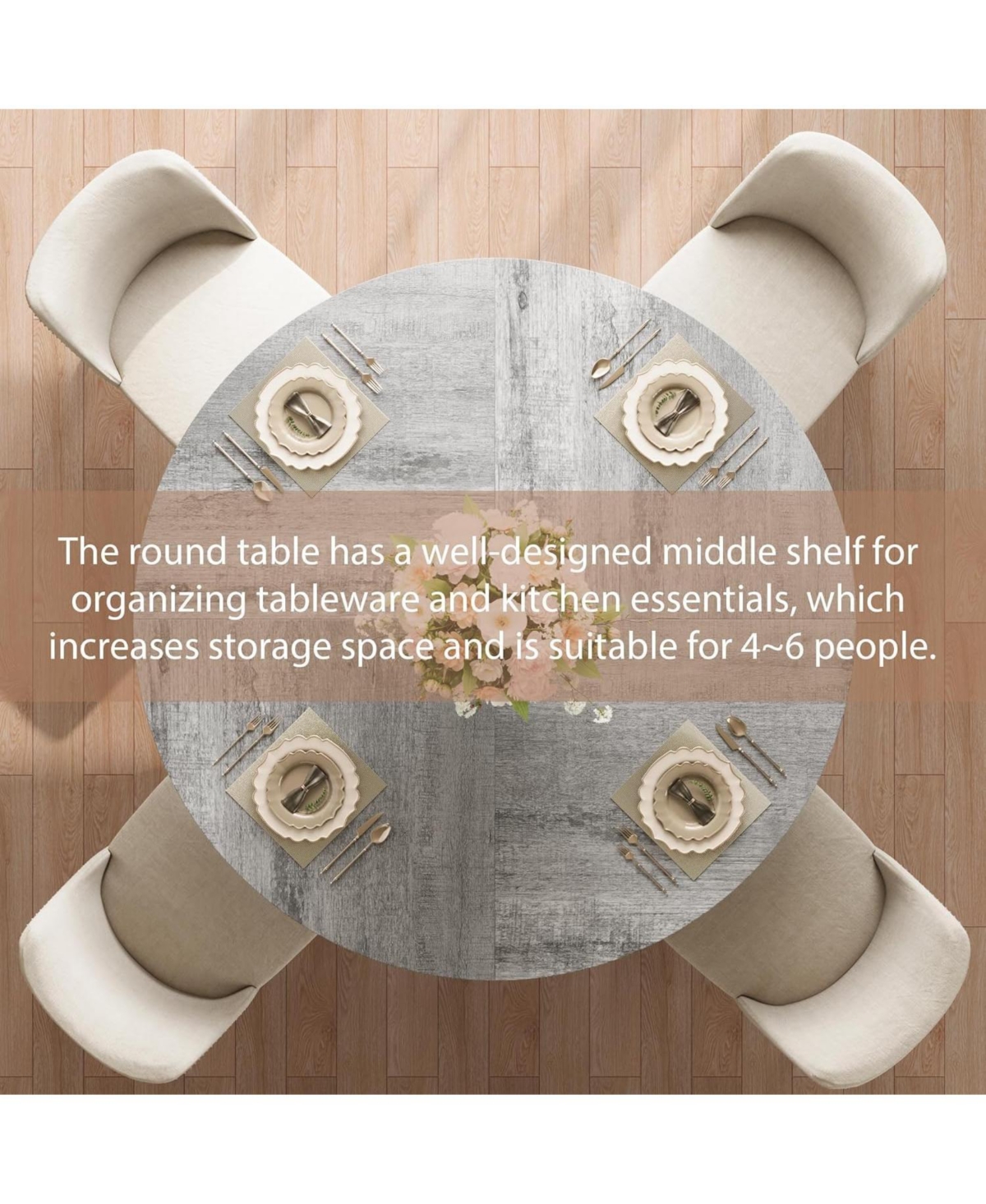 gaomon 47 in" Round Dining Table for 4, Farmhouse Room Circle Dinner Table,Space Saving Wood Kitchen & Furniture