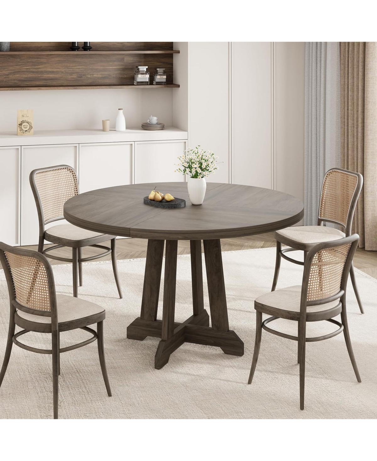 gaomon Round Dining Table for 4 to 6 People, 47" Table, Wooden Kitchen with Sturty Legs, Room Room, Ki