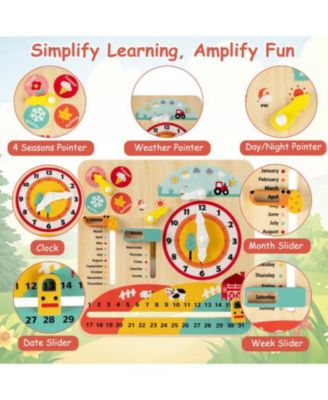 Montessori Wooden Learning Clock Toy for Toddlers and Seasons