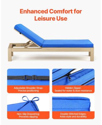 Chaise Lounge Cushion, Waterproof Fade-Resistant Outdoor Replacement Sun Lounger Cushion with Ties