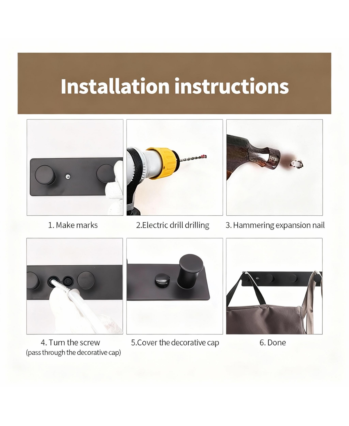 Yigii Stainless Steel Wall Coat Rack with 8 Hooks for Hats, Clothes, Towels