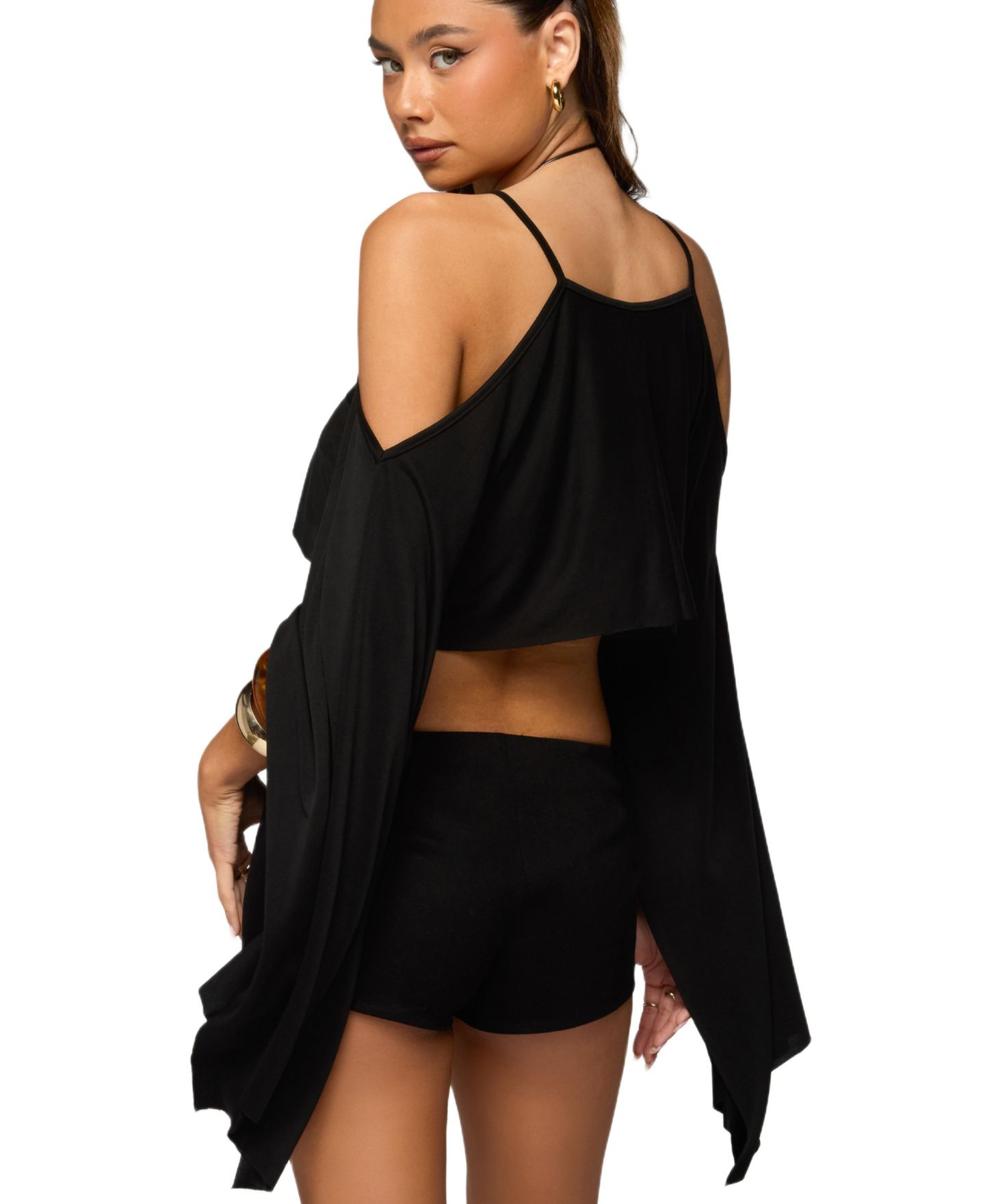 Женский топ Edikted Ivanna Cutout Cape Cropped, цвет: Чёрный — фото 2