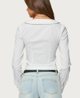 Women's Scoop Neck Tailored Button Up Shirt