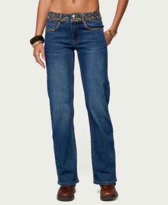 Women's Studded Low Rise Straight Leg Jeans