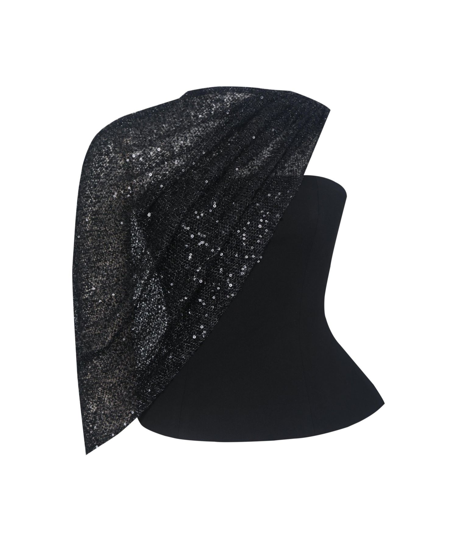 Women's Quinette Black Peplum Top with Beaded Asymmetrical Cape