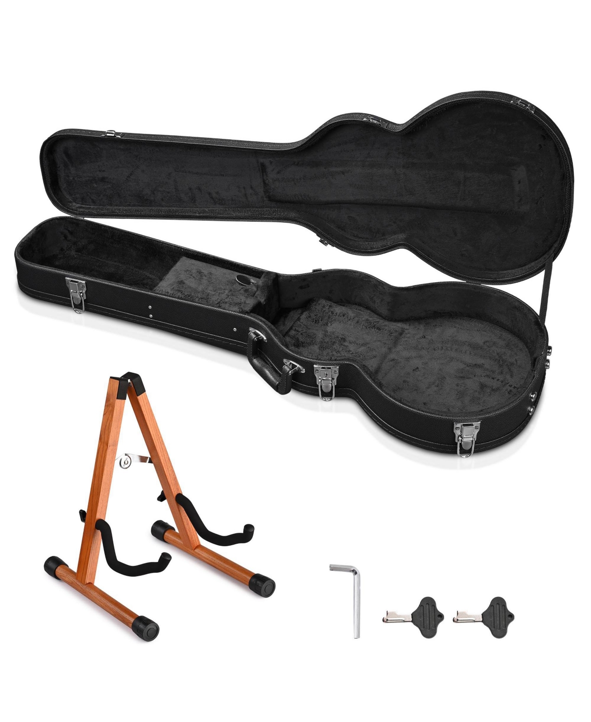 Yescom Electric Guitar Wooden Case for Lp Les Paul Type w/ Folding Guitar Stand - Black