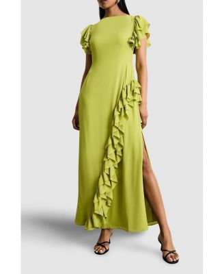 Women's Side Split Ruffle Detail Maxi Dress