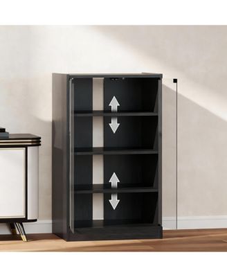 4-Tier Media Cabinet with Tempered Glass Doors and Cable Management