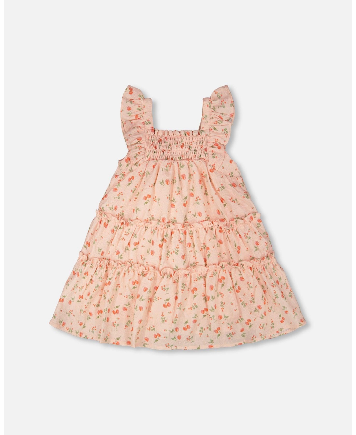 Deux par Big Girls Multi-Tiered Dress with Smocking Pink Printed Flowers