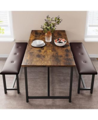 3 Piece Dining Table Set Kitchen Table and Benches for 4 Rectangular Dining Room Table Set with 2 Upholstered Benches