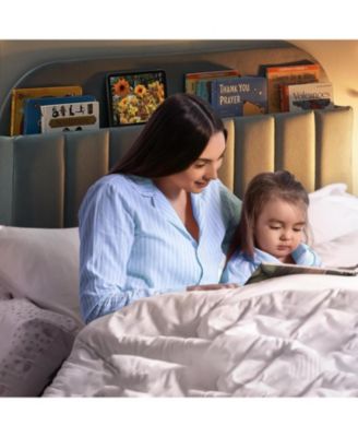 2PCS Twin Bed Frames, Upholstered Platform with Bookcase Headboard, Velvet Platform Bed Mattress Foundation, Heavy Duty Steel Support Legs